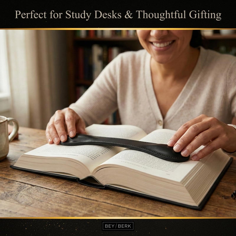 Bey-Berk Black Leather Book Weight (Black), 8.5" x 1.75", Genuine Leather Page Paperweight - Image 4
